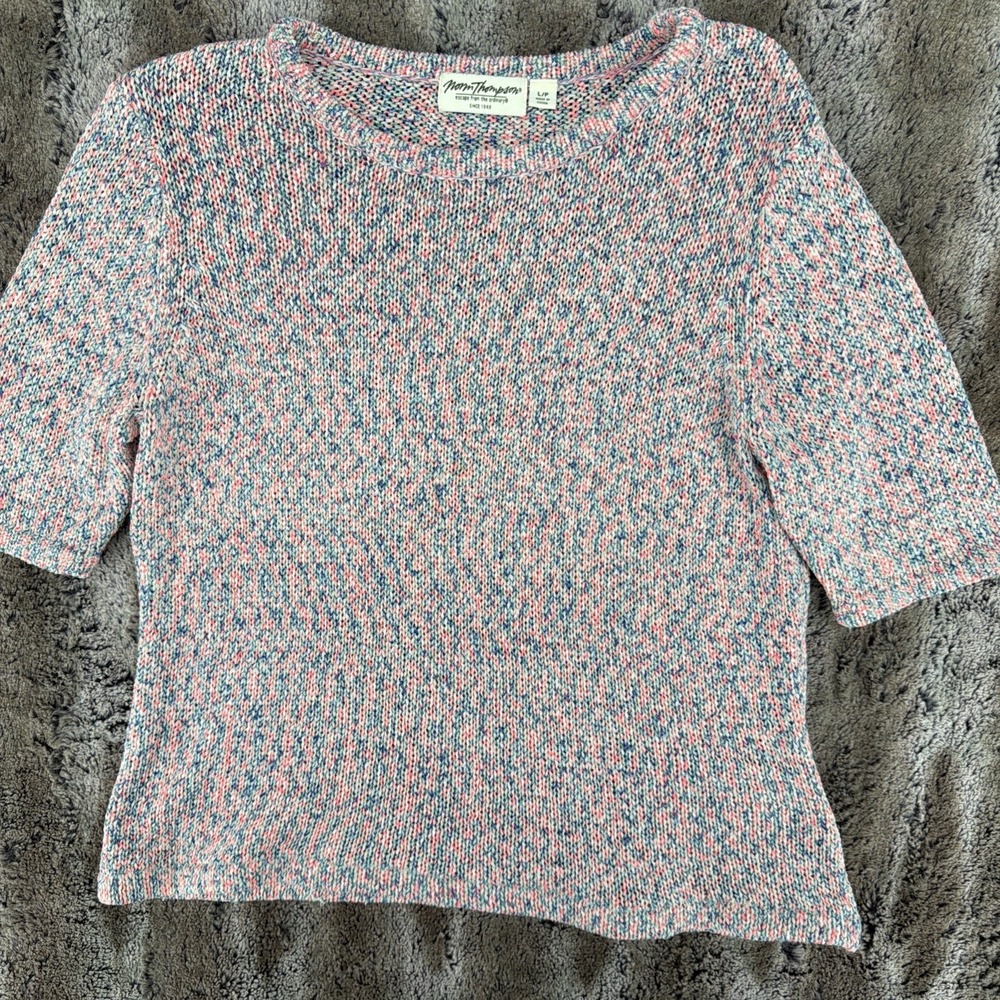 Vtg Norm Thompson Sweater Shirt Women's Lg Knit Pullover Top Stretch Pink Blue - Picture 3 of 9